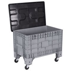 DP.215.100.03 Kapalı Tip Tekerlekli Plastik Konteyner Kasa (Menteşe Kapaklı)