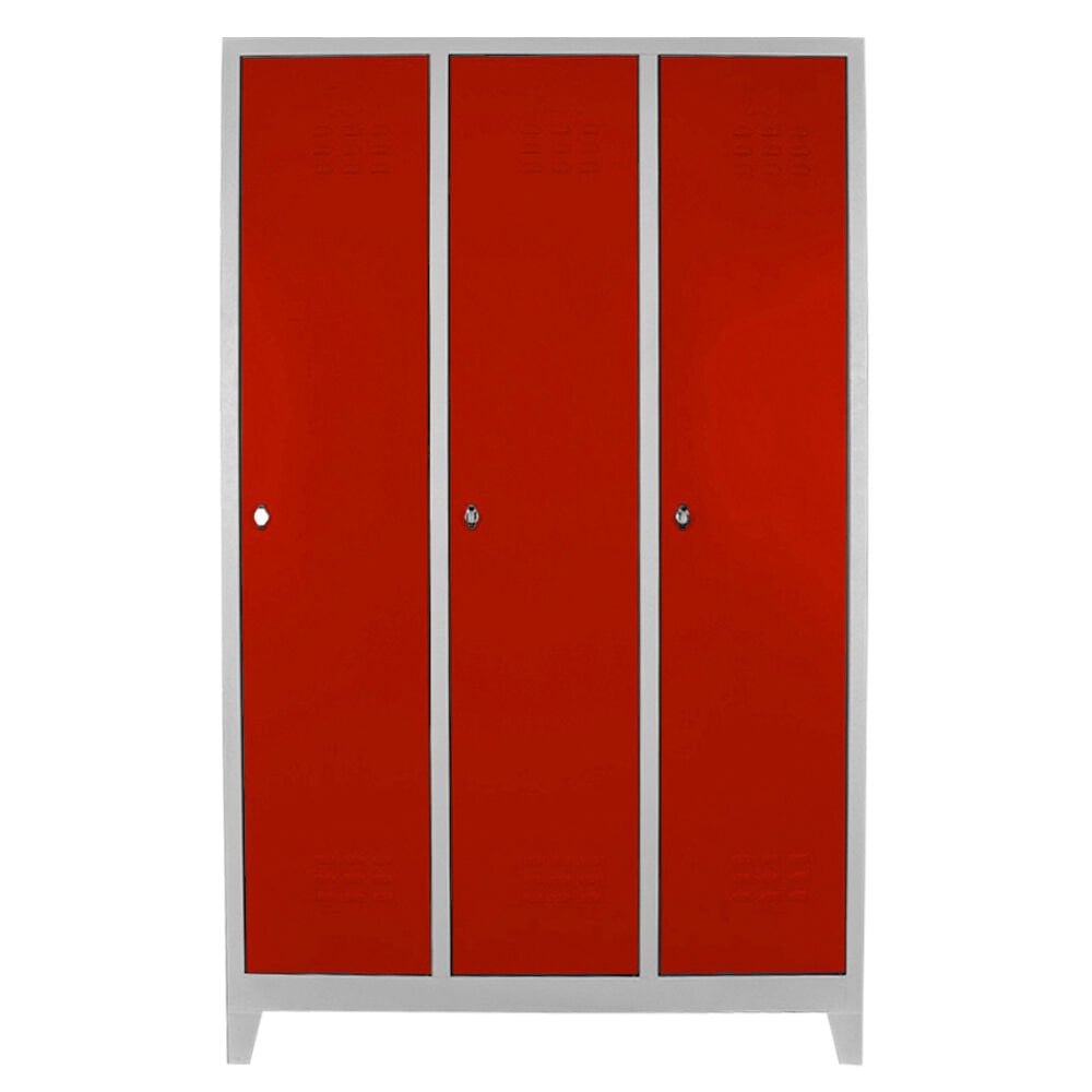 DP.40.100.08 Üçlü Standart Personel Soyunma Dolabı Gri-Kırmızı