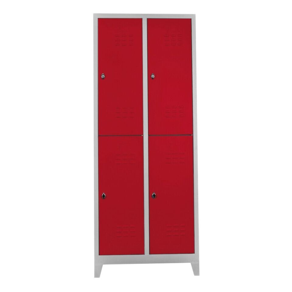 DP.40.100.14 Dörtlü Standart Personel Soyunma Dolabı Gri-Kırmızı