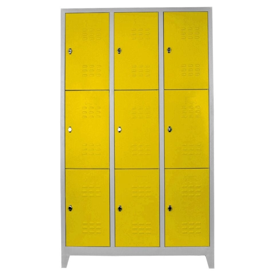 DP.40.100.28 Dokuzlu Standart Personel Soyunma Dolabı Gri-Sarı