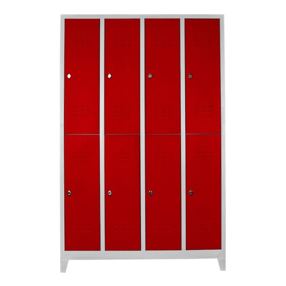 Sekizli Standart Personel Soyunma Dolabı Gri-Kırmızı PD-38
