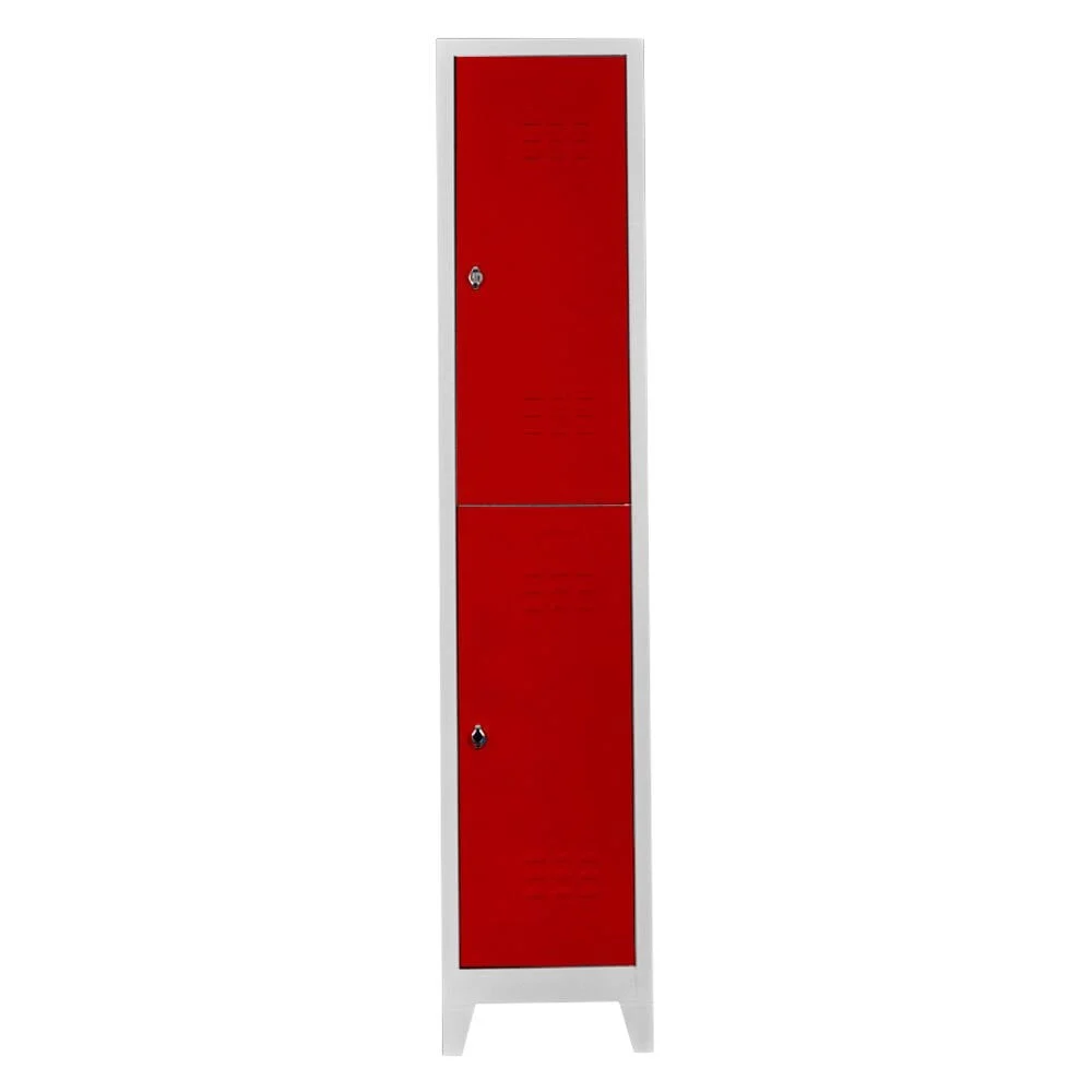 Tekli Çift Kapılı Standart Personel Soyunma Dolabı Gri-Kırmızı PD-50