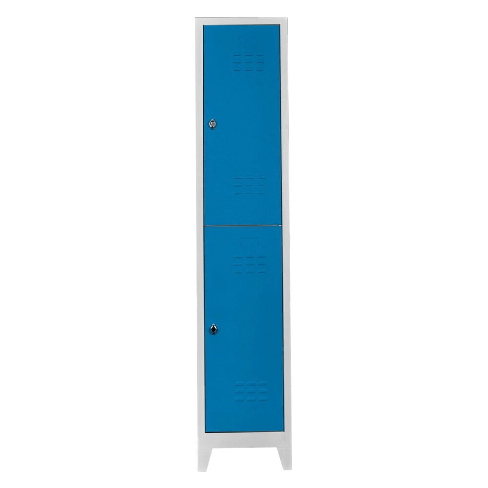 Tekli Çift Kapılı Standart Personel Soyunma Dolabı Gri-Mavi PD-51
