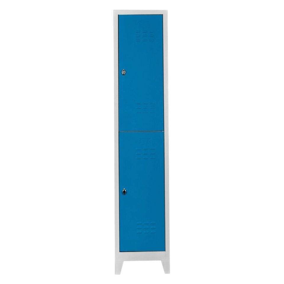 Tekli Çift Kapılı Standart Personel Soyunma Dolabı Gri-Mavi PD-51
