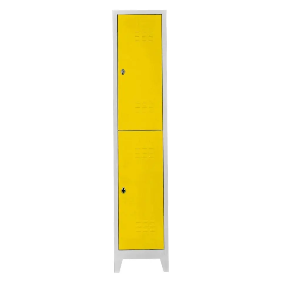 Tekli Çift Kapılı Standart Personel Soyunma Dolabı Gri-Sarı PD-52