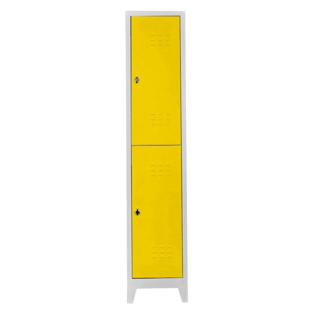 Tekli Çift Kapılı Standart Personel Soyunma Dolabı Gri-Sarı PD-52