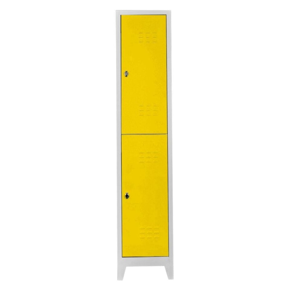 Tekli Çift Kapılı Standart Personel Soyunma Dolabı Gri-Sarı PD-52