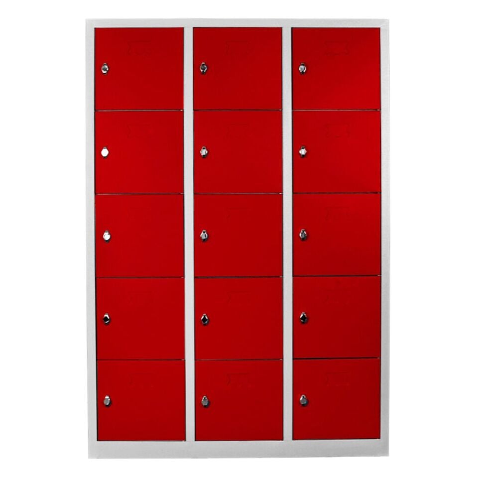 DP.55.100.09 On Beş Gözlü Öğrenci ve Öğretmen Dolabı Gri-Kırmızı